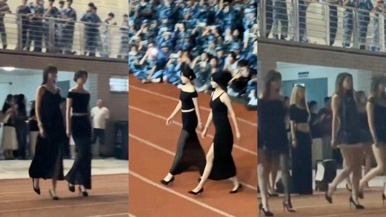 武汉轻工大学军训节目时尚女孩走秀炸裂热搜登榜 黑料曝光现场呼声一片网友要回去上学视频流出 反差骚浪军训婊子们夜店选台般扭臀露奶狂野诱惑！