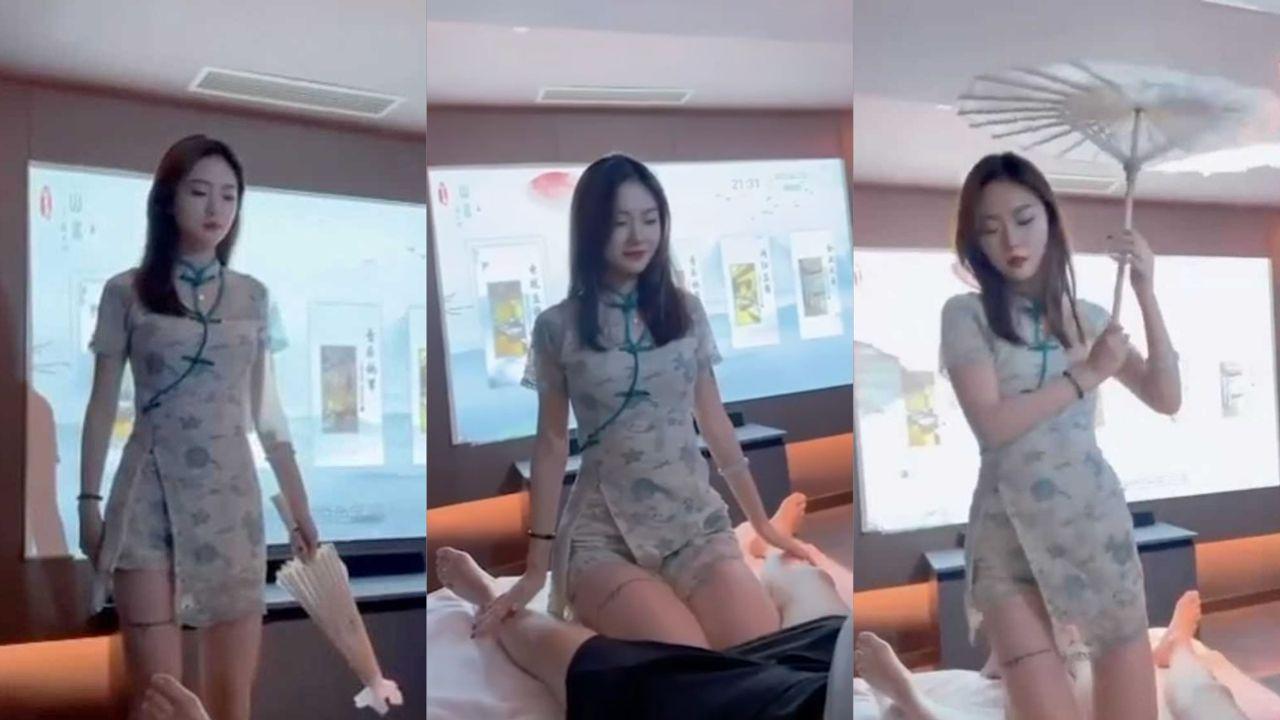 按摩店舞蹈生女技师穿骑旗袍才艺展示私拍视频流出 显身材翘臀扭动撩老板硬邦邦！